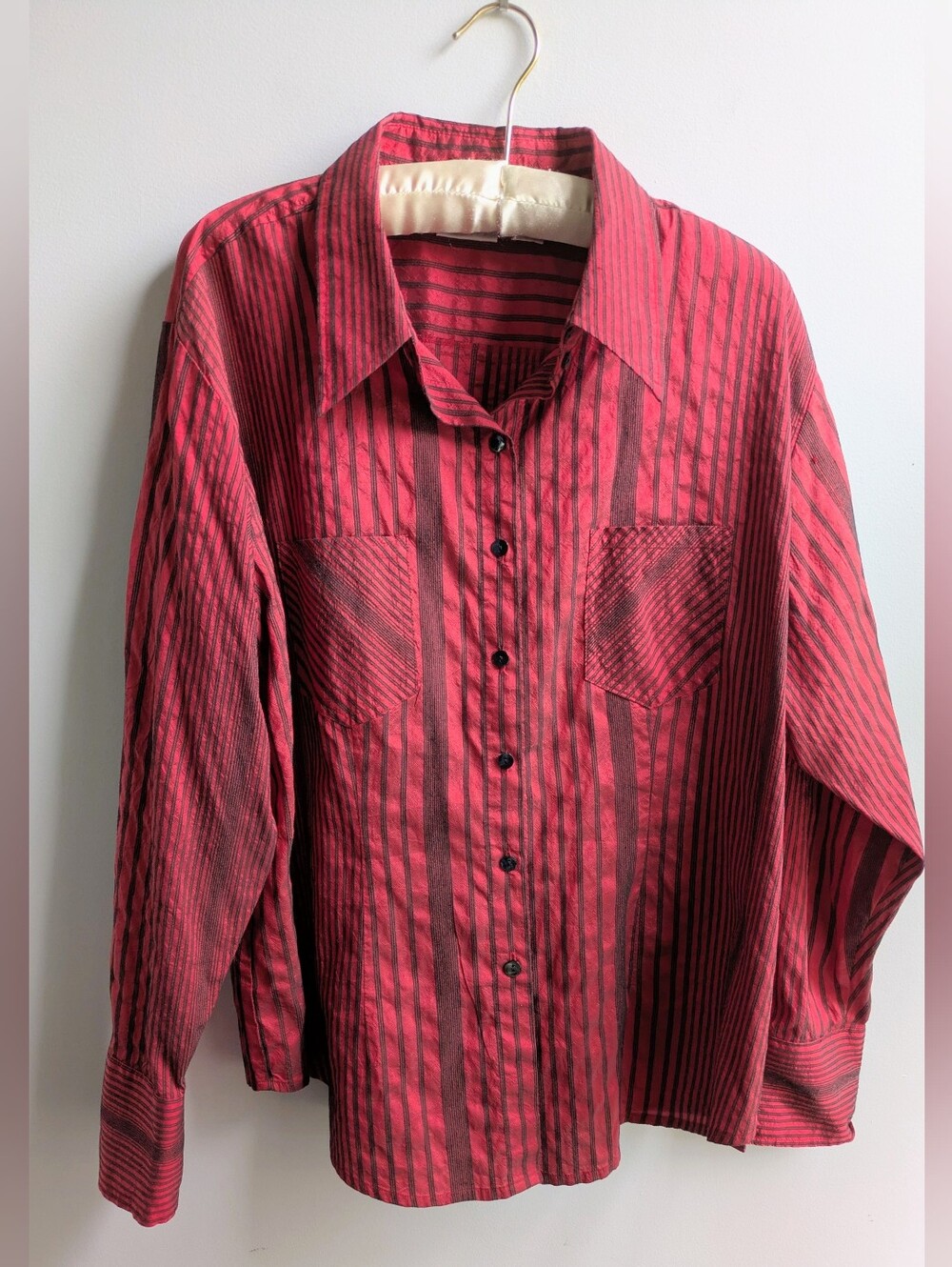 Chico's Red and Black Silk Blend Striped Blouse EUC... Size 3 (XL/16)